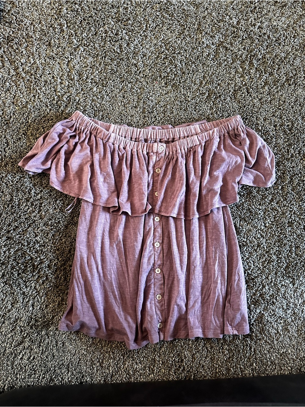 American Eagle Outfitters Mauve Off-Shoulder Ruffle Button Front Top